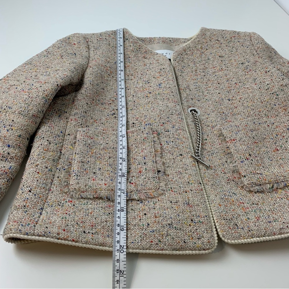Sandro Blazer Sz 36 Tweed Multicolor Wool Blend Old Money Officecore Pockets - Picture 4 of 16